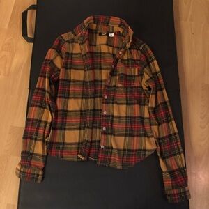 Urban O plaid button up collared long sleeve XS burnt orange Like New